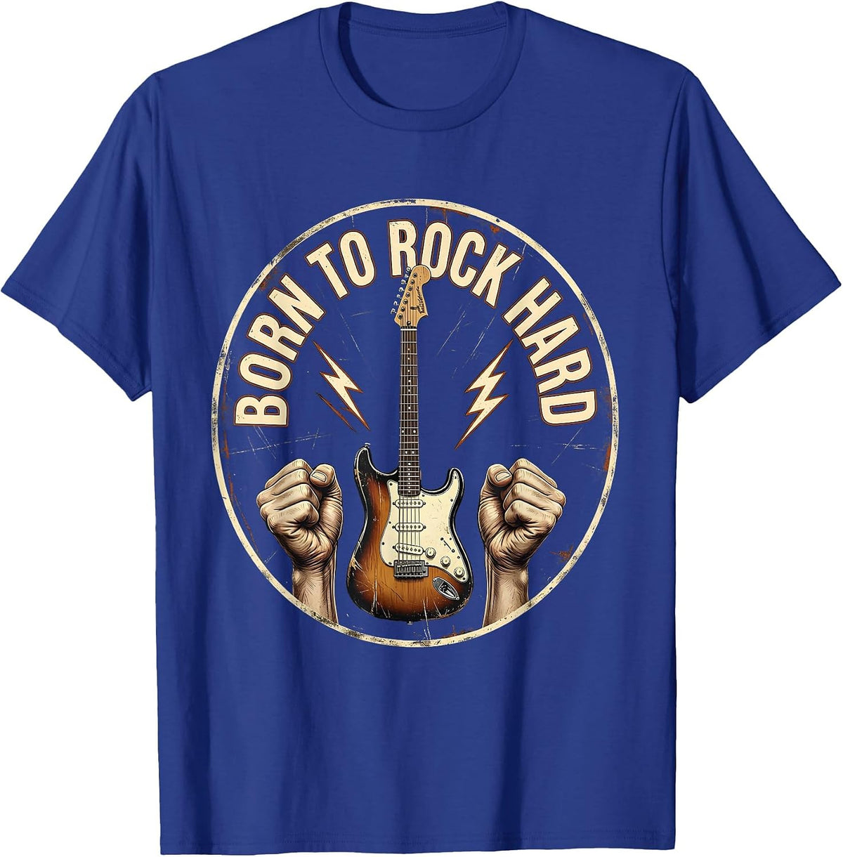 Born to Rock Hard Men's Rock and Roll Design T-Shirt - Royal Blue