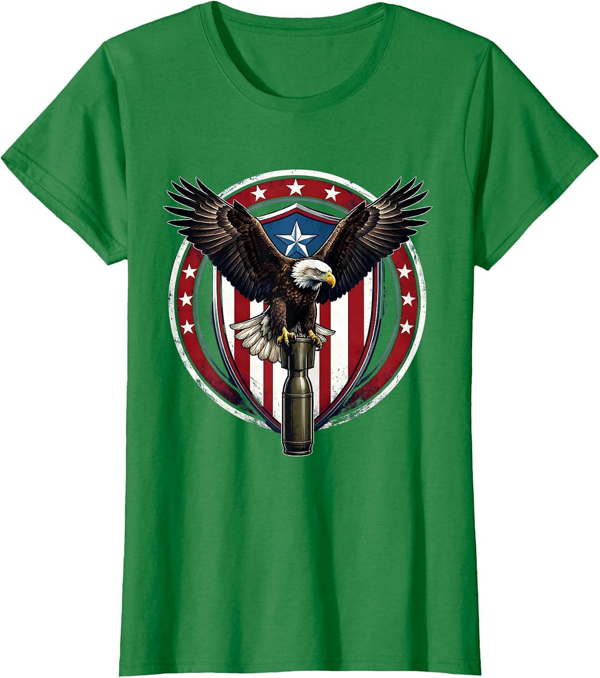 Women's Bald Eagle on Artillery Shell US Army Design T-Shirt - Kelly Green
