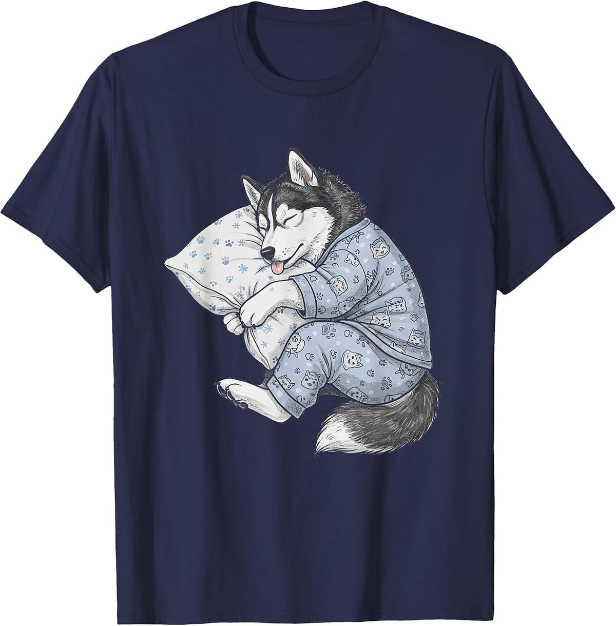 Funny Sleepy Siberian Husky Pajama Men Women Kids T-Shirt - Navy Blue