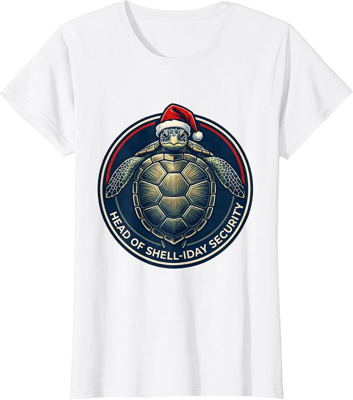 Head Of Shell-iday Security Funny Sea Turtle Christmas Fan T-Shirt - White