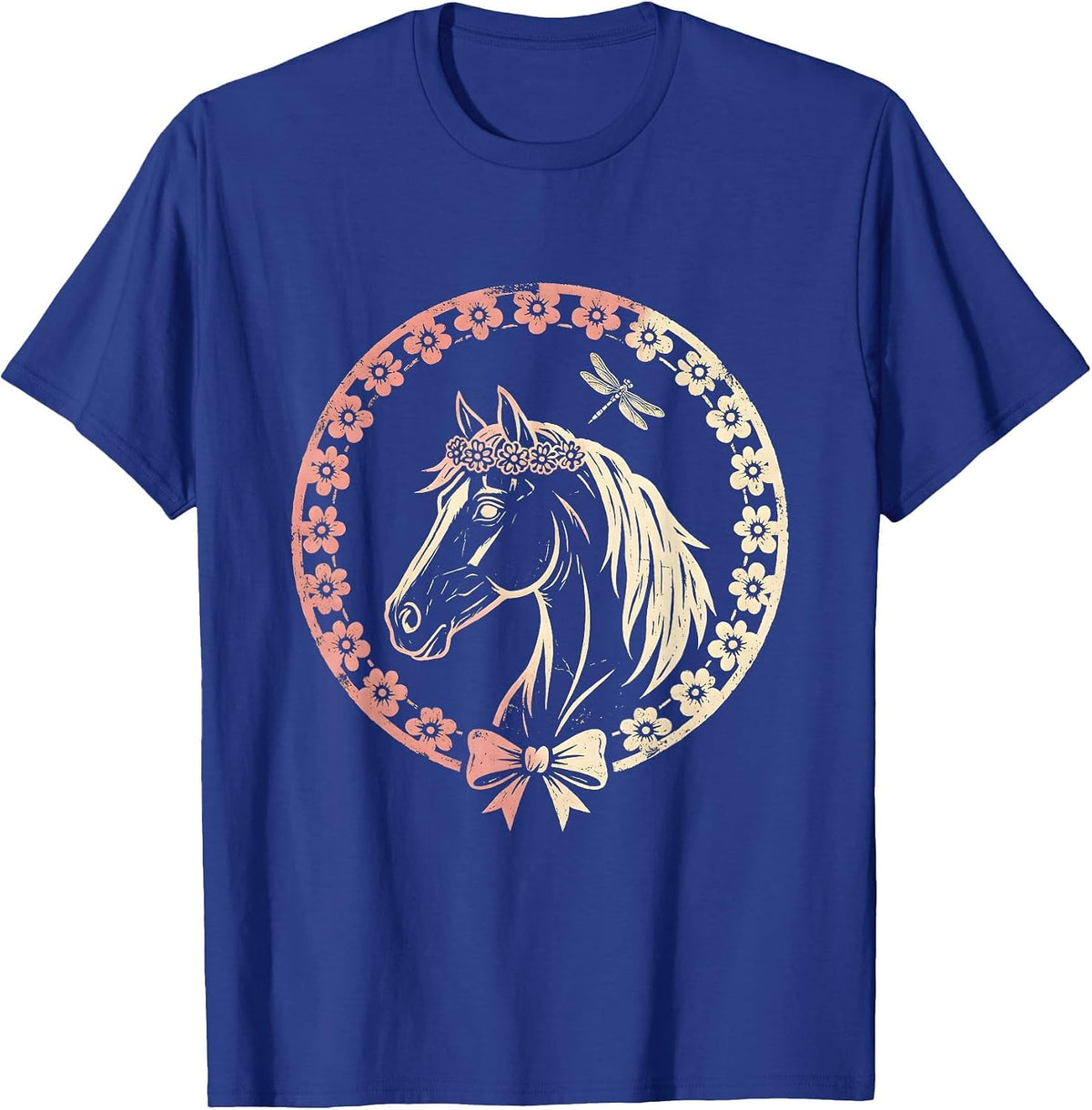 Bride White Horse Floral Crown Illustration T-Shirt - Royal Blue