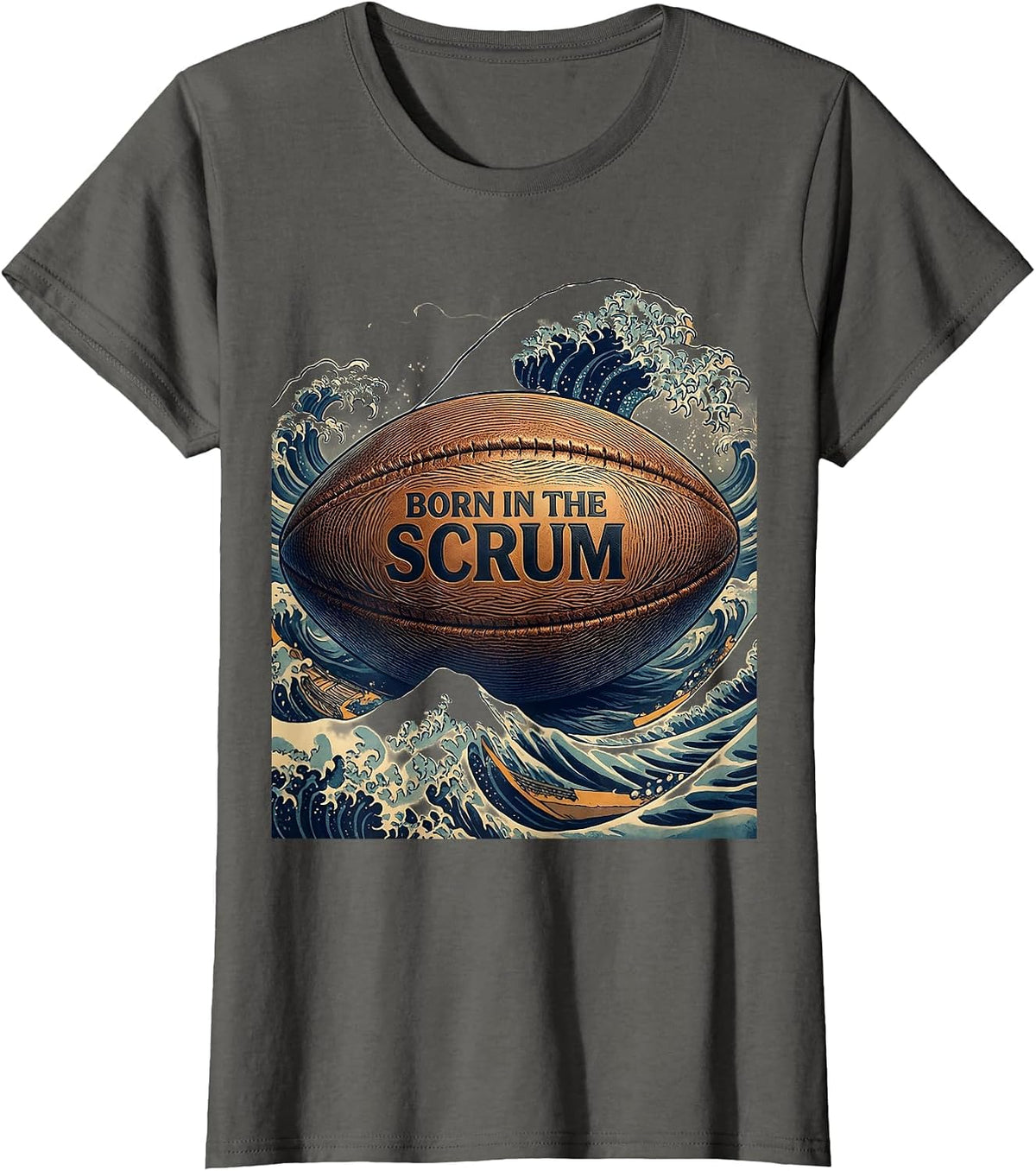 Women's Born in the Scrum Rugby Graphic Design T-Shirt - Asphalt Grey