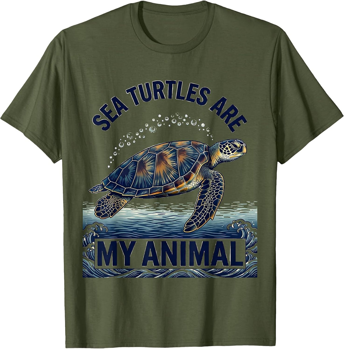 Men's Sea Turtles Are My Animal Ukiyo-e Ocean Animal Lover T-Shirt - Olive Green