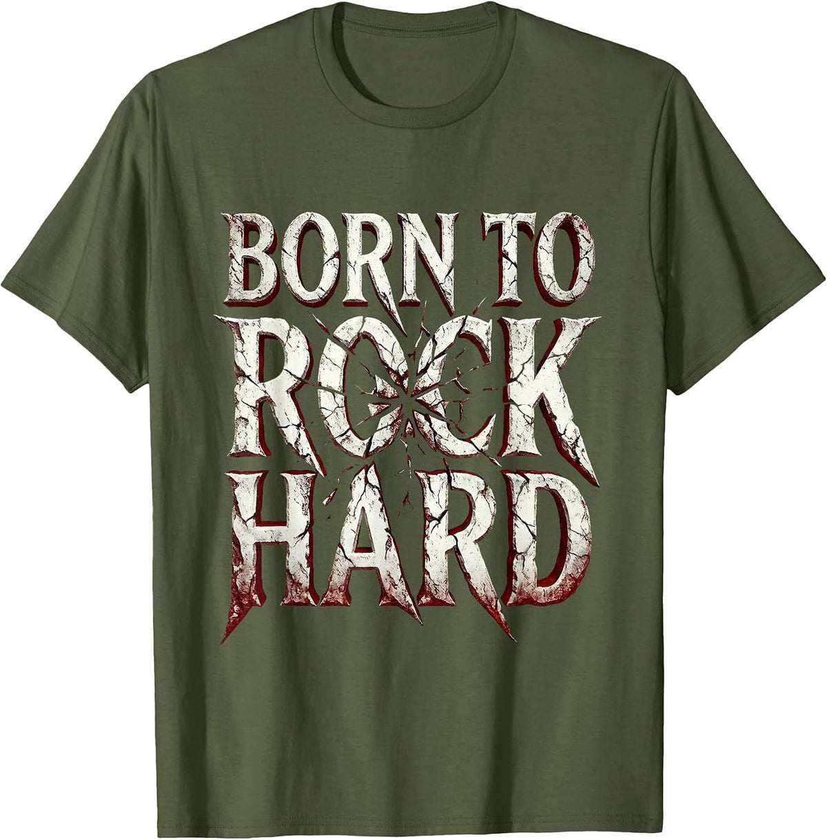 Born to Rock Hard Bold Rock Music Design T-Shirt - Olive Green