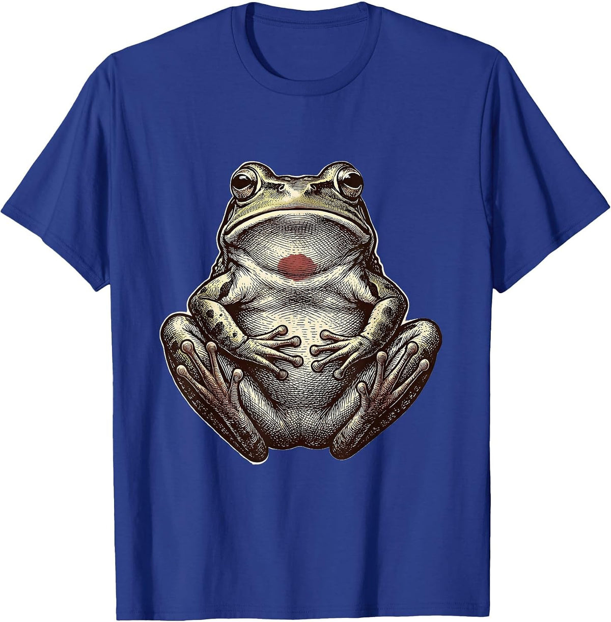Men's Belly-Up Squat Frog Crosshatch Absurdist Humor T-Shirt - Royal Blue