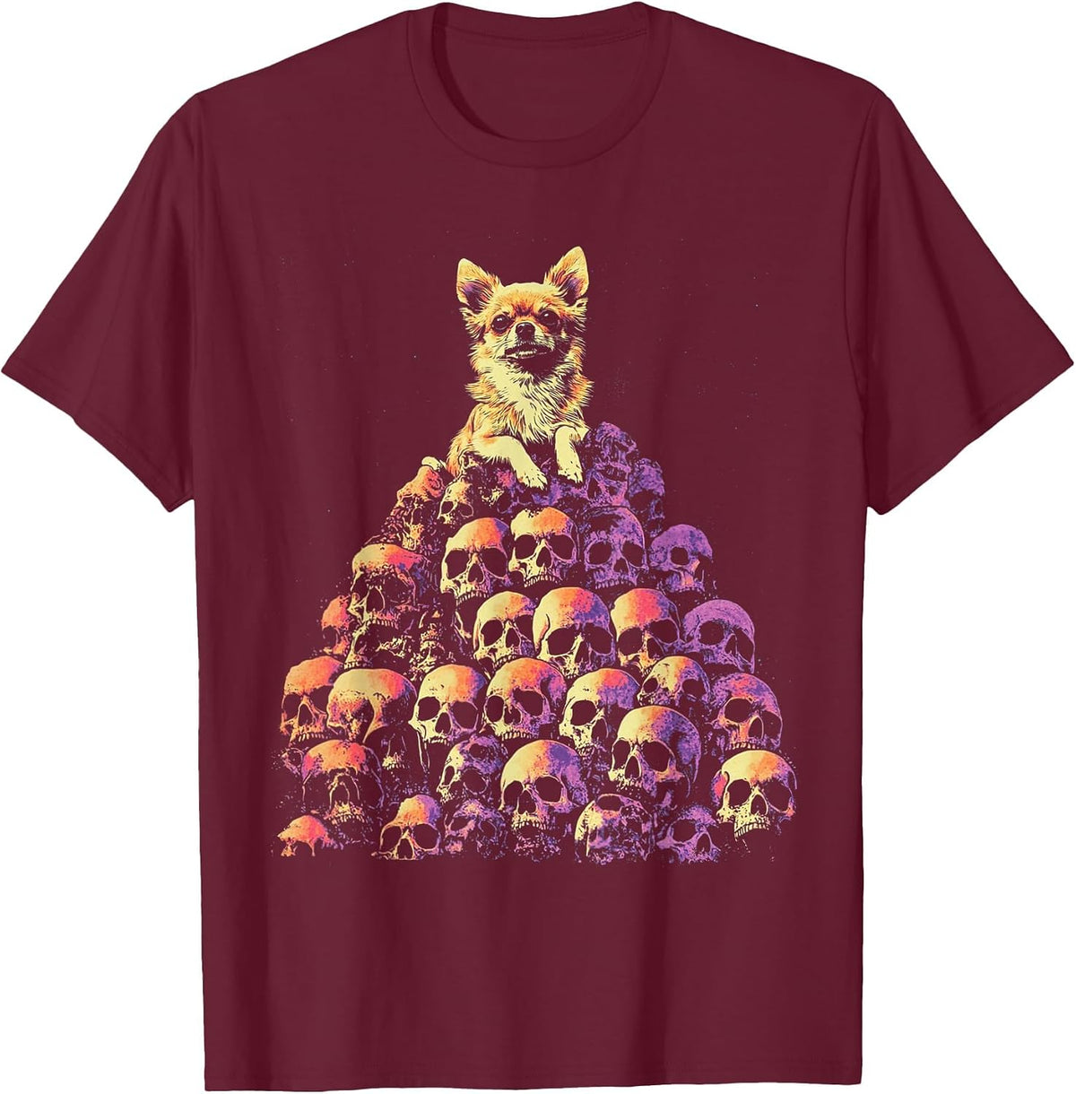 Chihuahua Dog Skeleton T-Shirt - Burgundy
