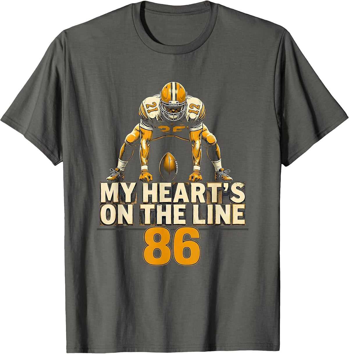 My Heart's On The Line 86 Jersey Number Football Lineman Mom T-Shirt - Asphalt Grey