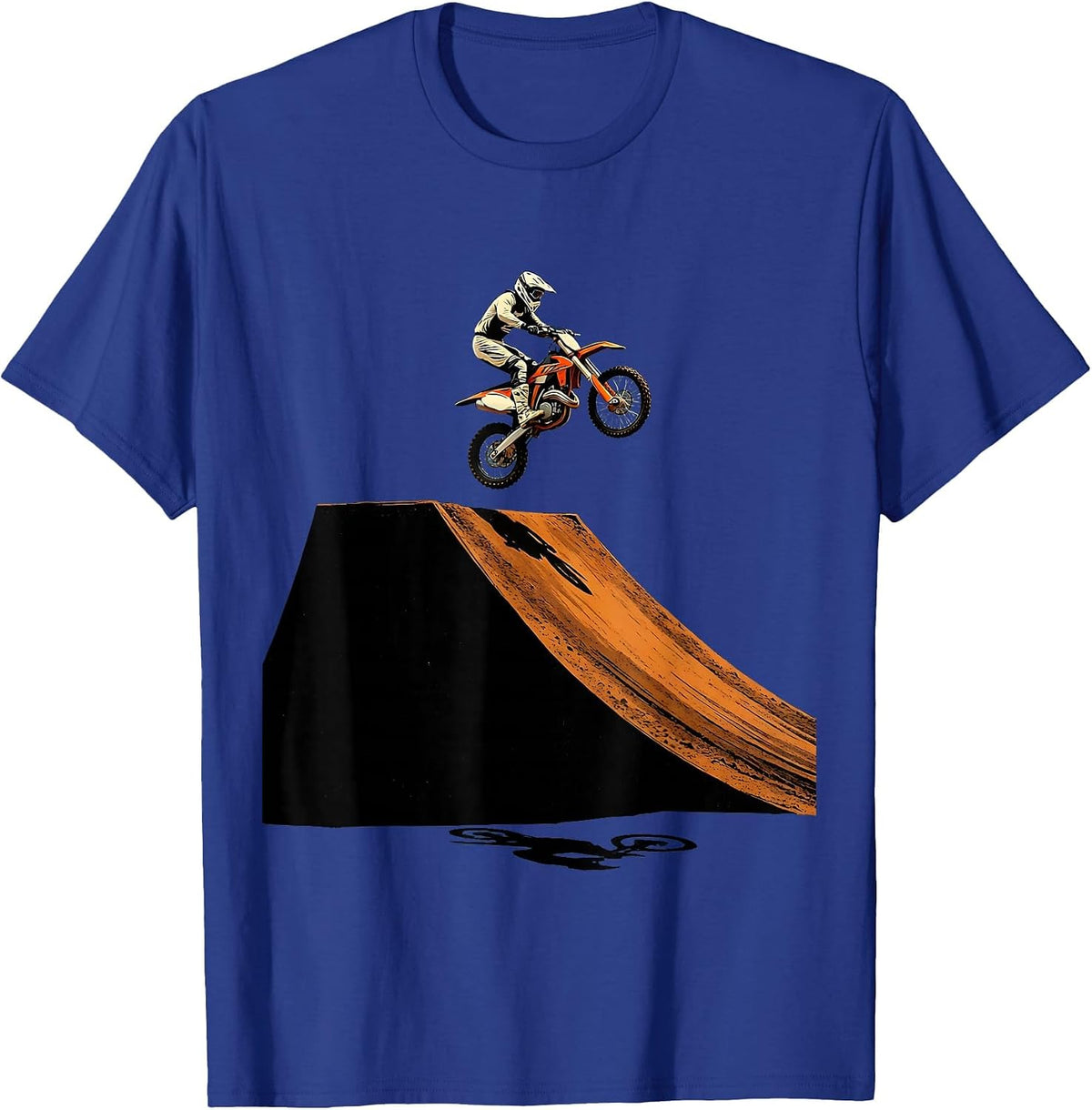 Dirt Biker Launching Off Massive Ramp Graphic T-Shirt - Royal Blue