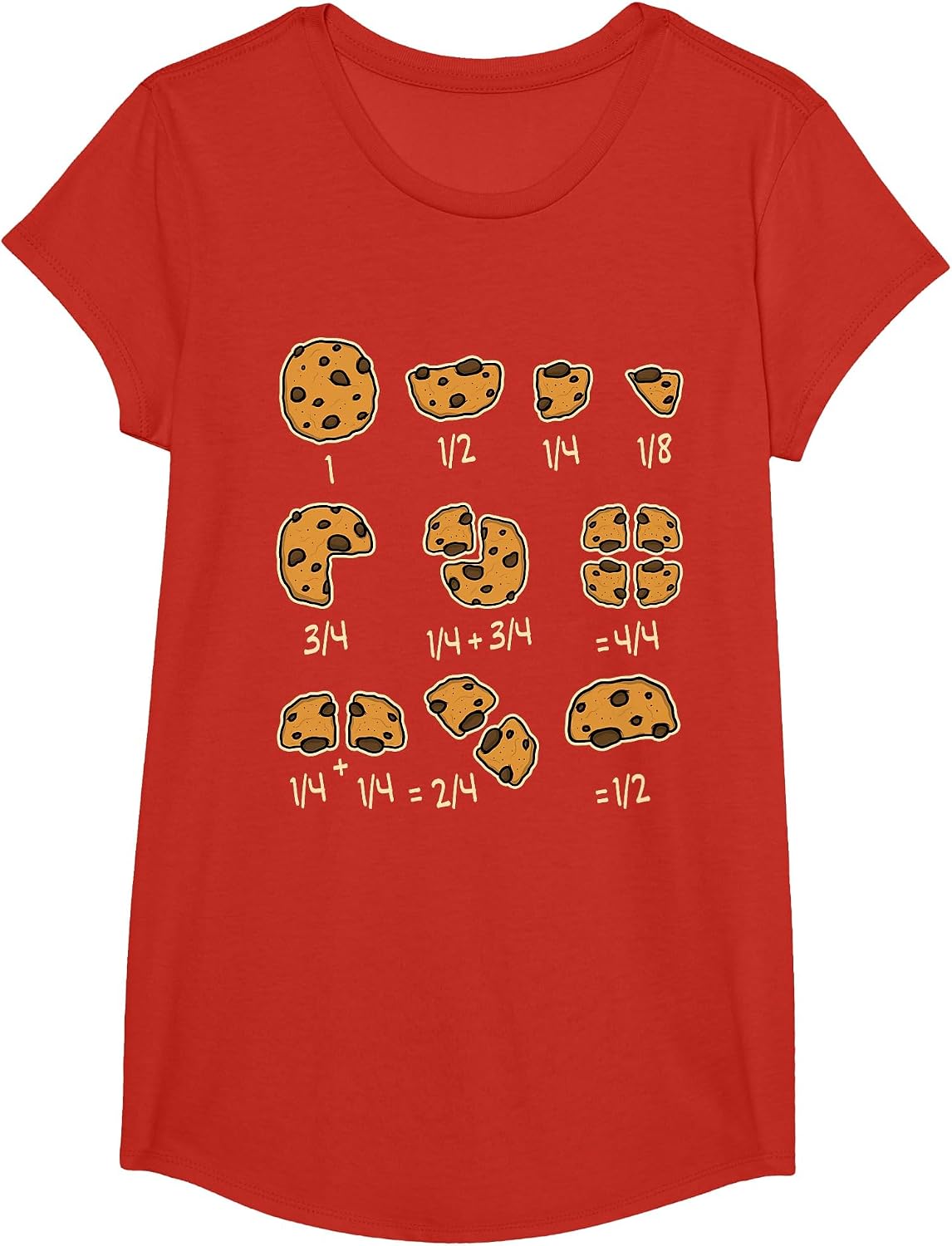 Chocolate Cookie Quick Math Fraction Math Teachers T-Shirt - Girls Red