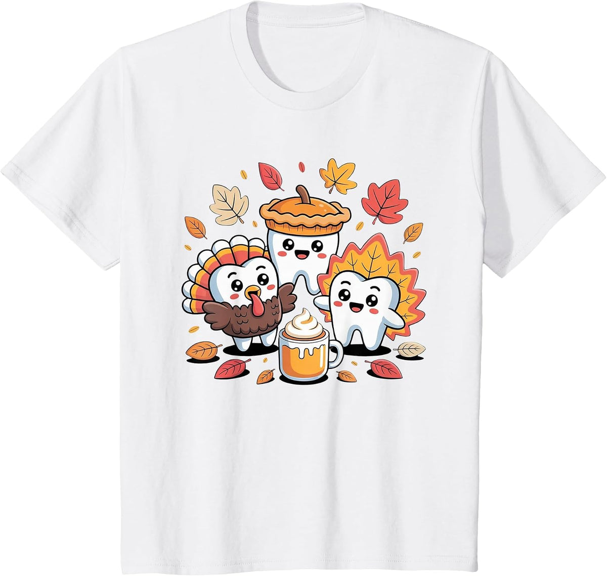 Teeth Pumpkin Turkey Coffee Fall Dental Squad Thanksgiving T-Shirt - White
