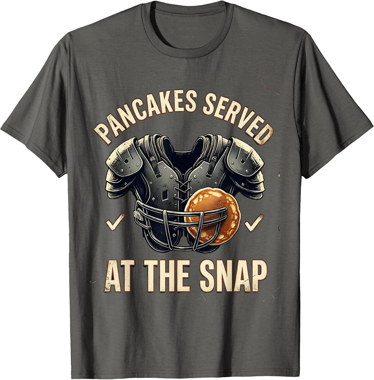 Men's Pancakes Served At The Snap Distressed Football Lineman T-Shirt - Asphalt Grey