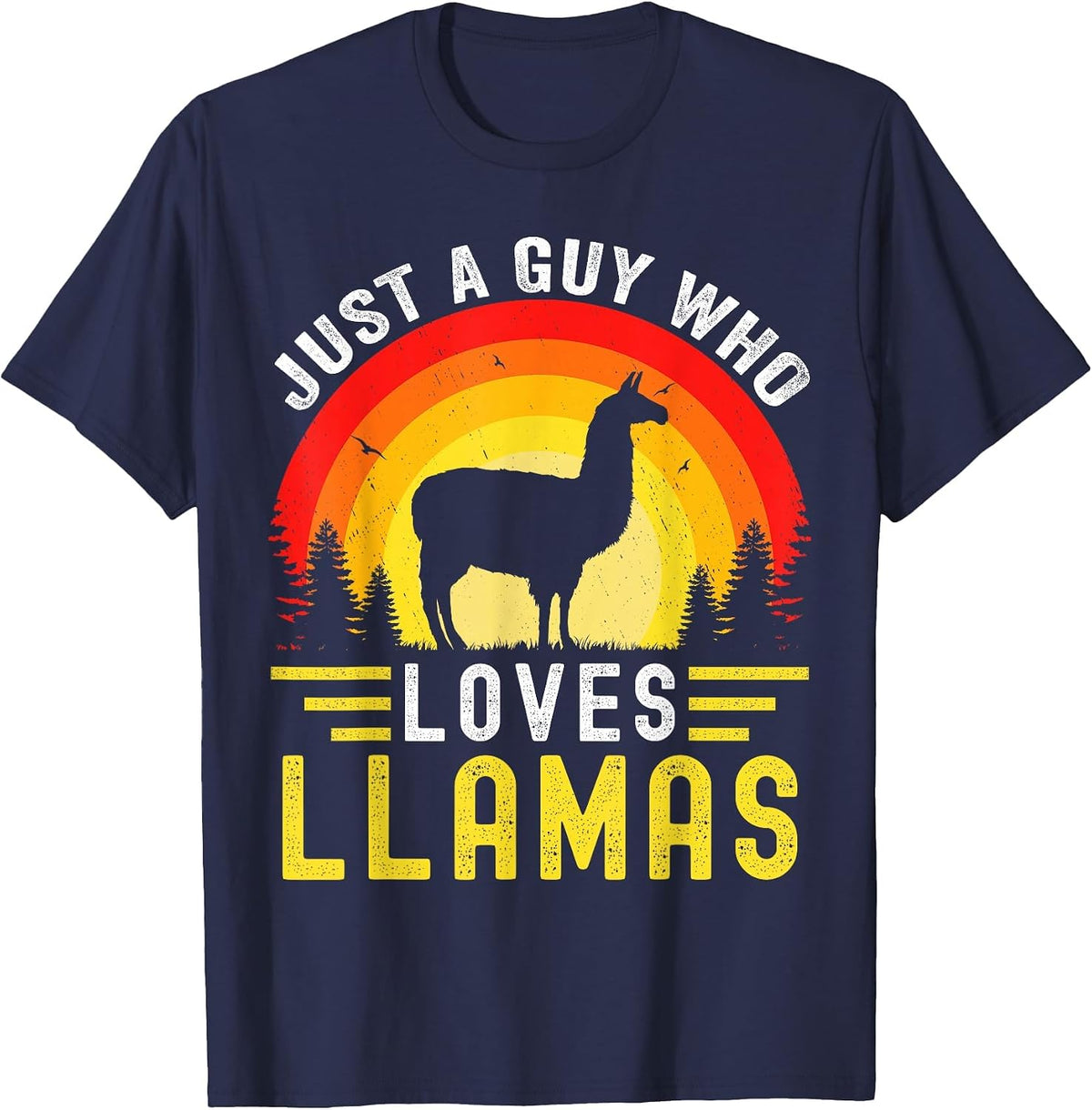 Just A Guy Who Loves Llamas Retro Vintage Alpaca Llama T-Shirt - Navy Blue