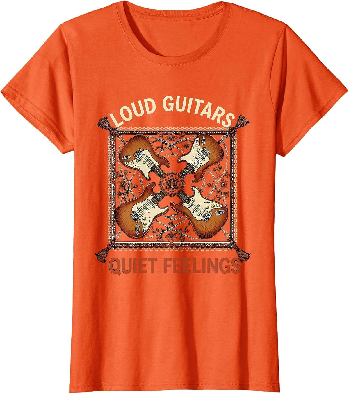 Loud Guitars Quiet Feelings Grunge Design T-Shirt - Orange