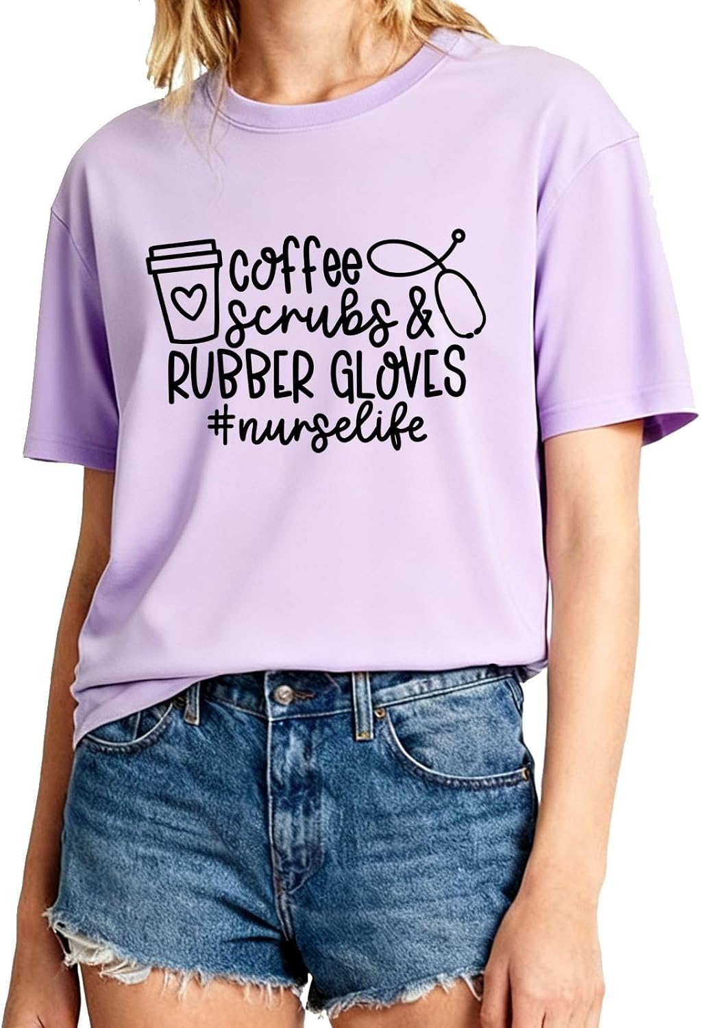 Nurse Life Shirt for Women Coffee Scrubs and Rubber Gloves Short Sleeve Casual T-Shirt RN Nursing Summer Tees Top - Purple