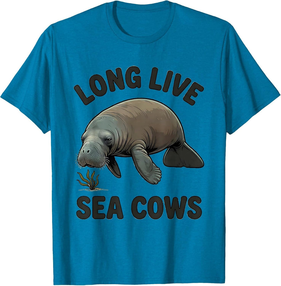Long Live Sea Cows Funny Manatee Lover Ocean Animal Humor T-Shirt - Sapphire Blue