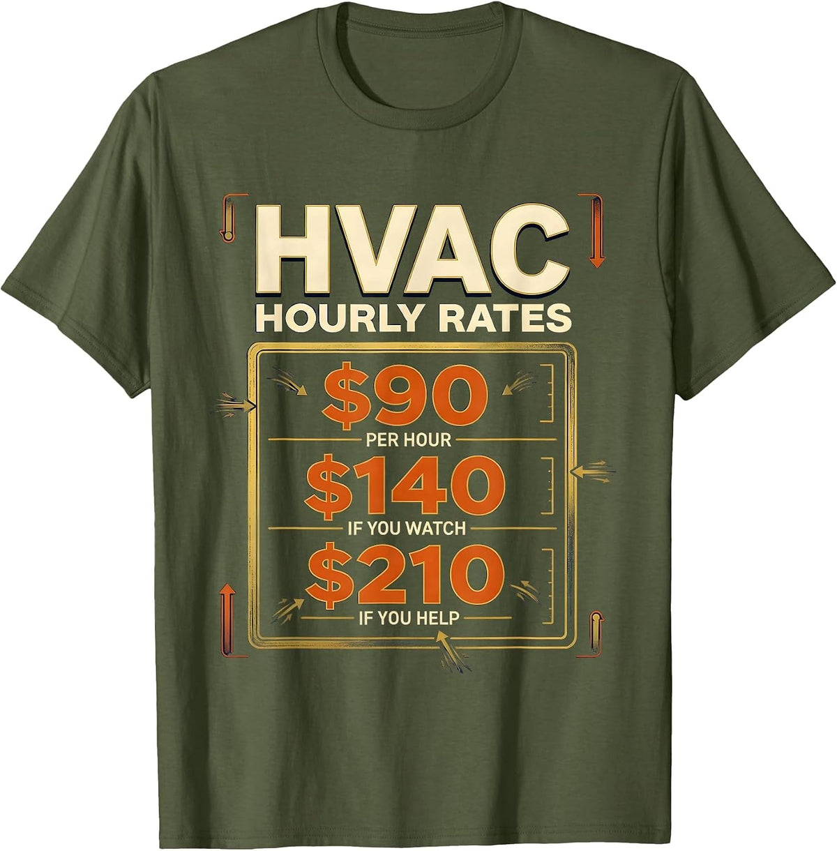 HVAC Hourly Rates Funny Trade Humor T-Shirt - Olive Green