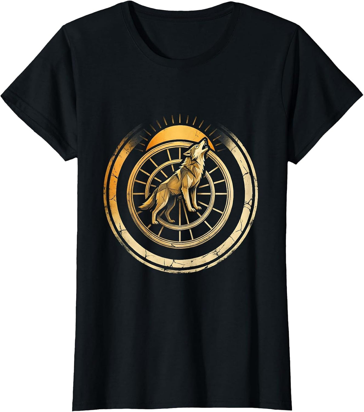 Wolf Howling Mountain Bike Wheels Graphic Tee T-Shirt - Black