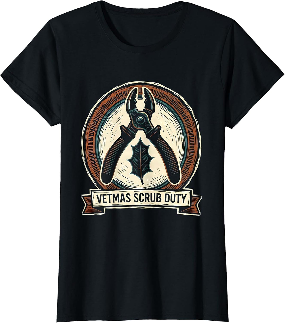 Women's Vetmas Scrub Duty Funny Vet Tech Christmas Veterinary Humor T-Shirt - Black