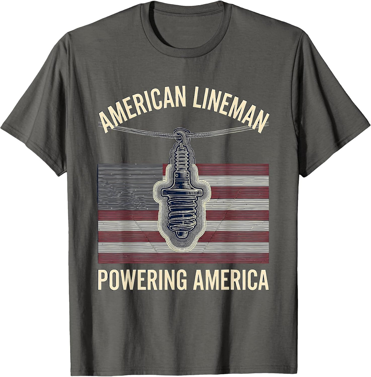Men's American Lineman Powering America Patriotic Skilled Trades T-Shirt - Asphalt Grey