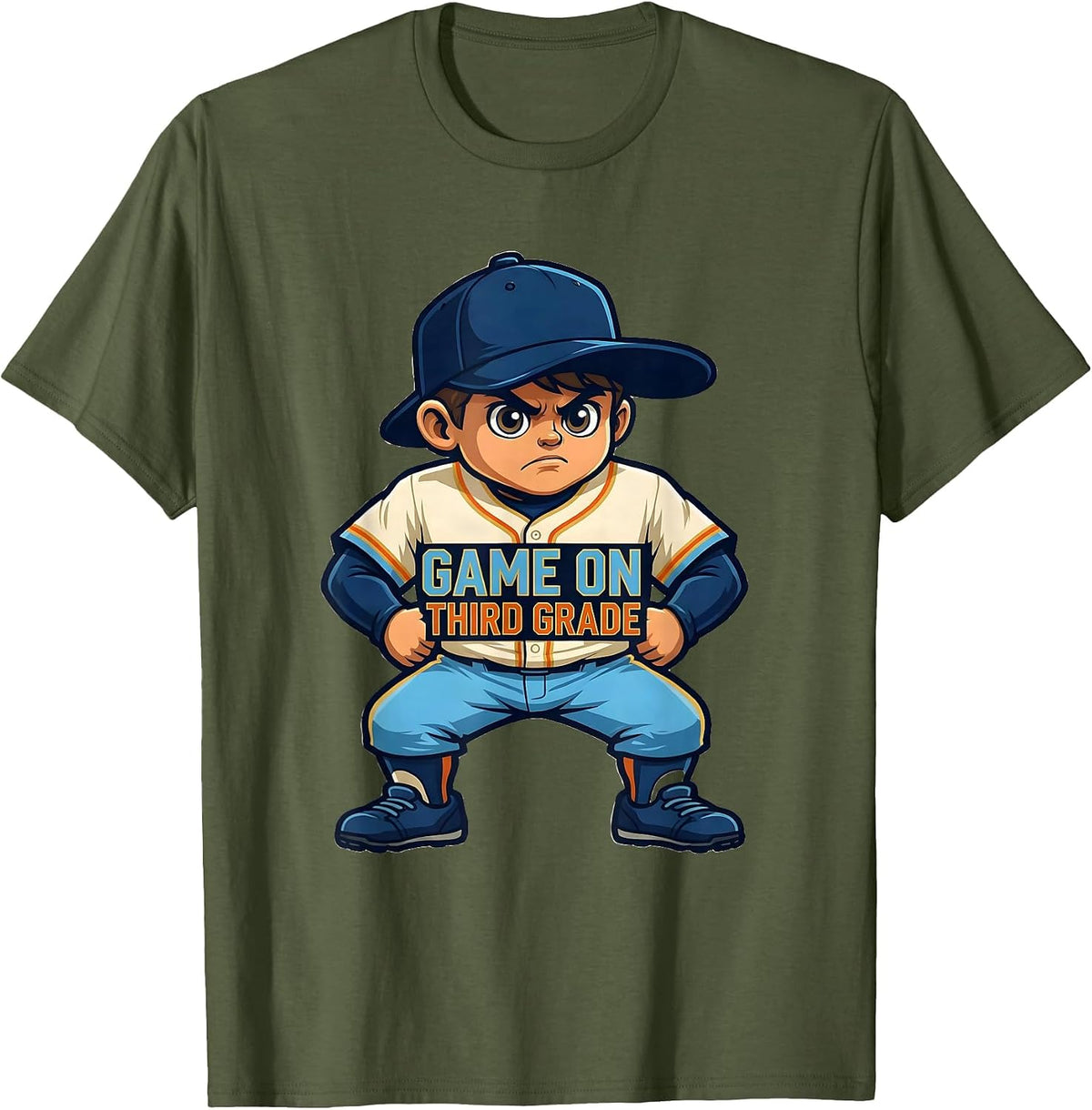Game On Third Grade Playful Baseball Mascot Back To School T-Shirt - Olive Green