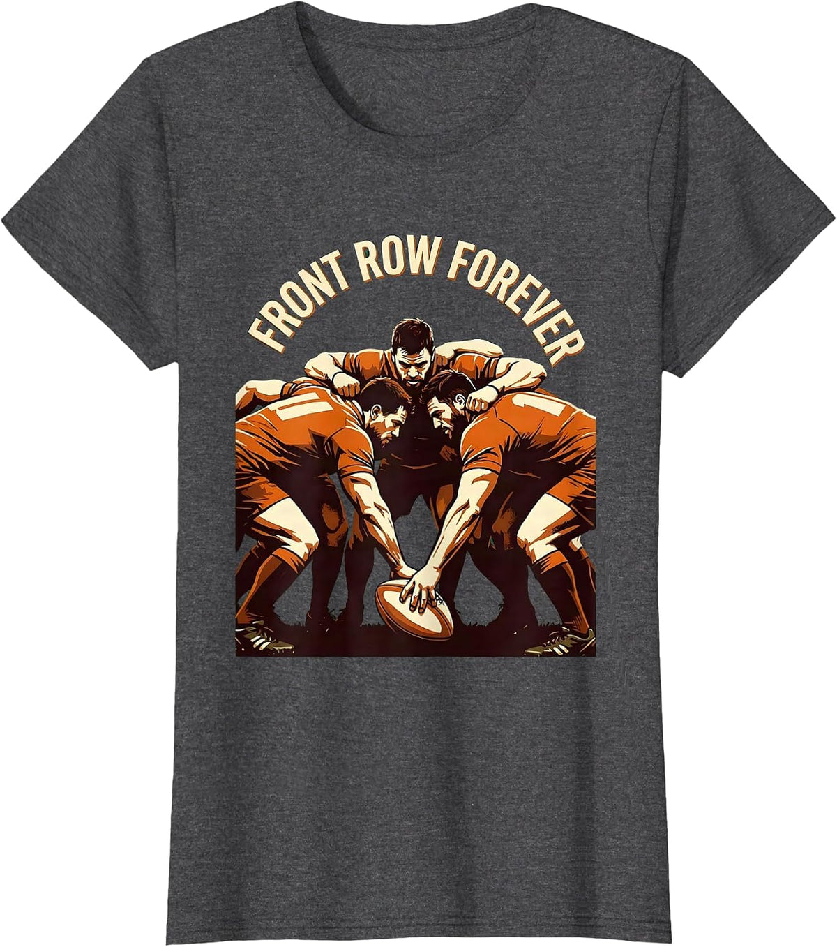 Women's Front Row Forever Rugby Graphic Design T-Shirt - Dark Heather Grey