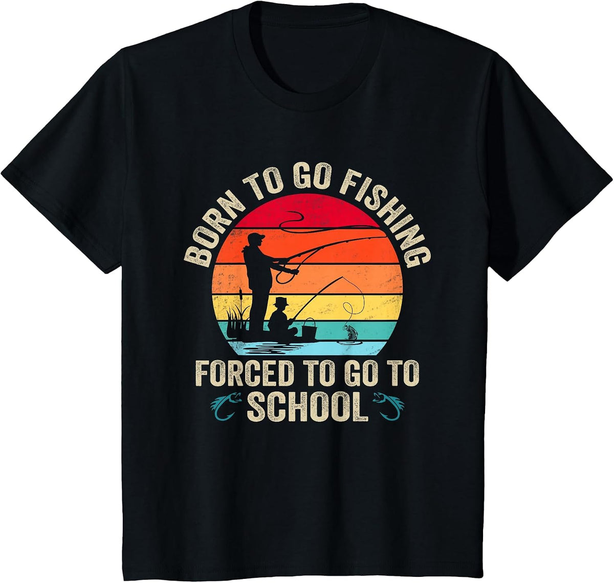 Funny Born to Go Fishing Bass Fish Fisherman Mens Boys T-Shirt - Black