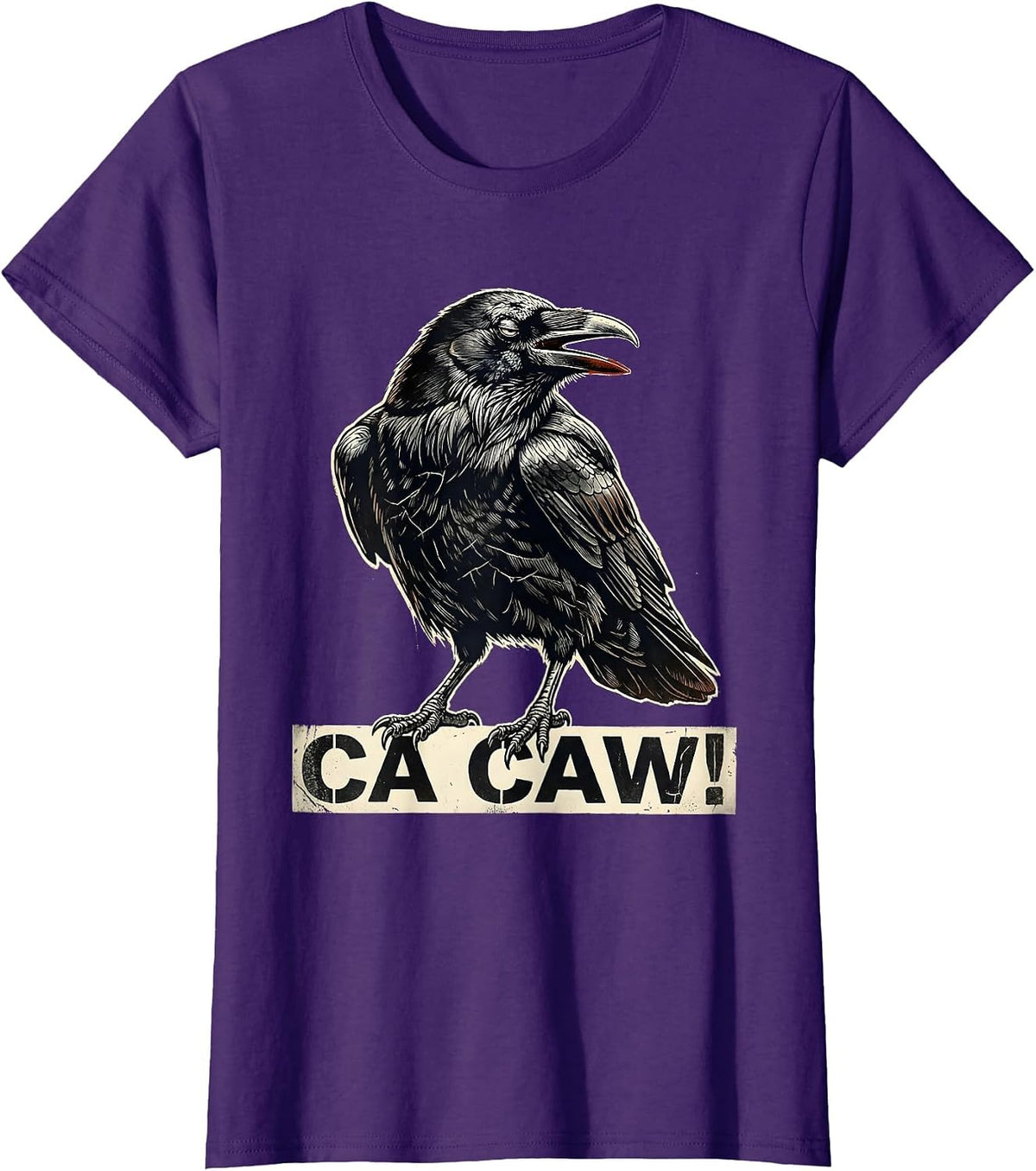 Women's Ca Caw! Distressed Funny Crow Raven Bird F-Caw-F Dark Humor T-Shirt - Purple