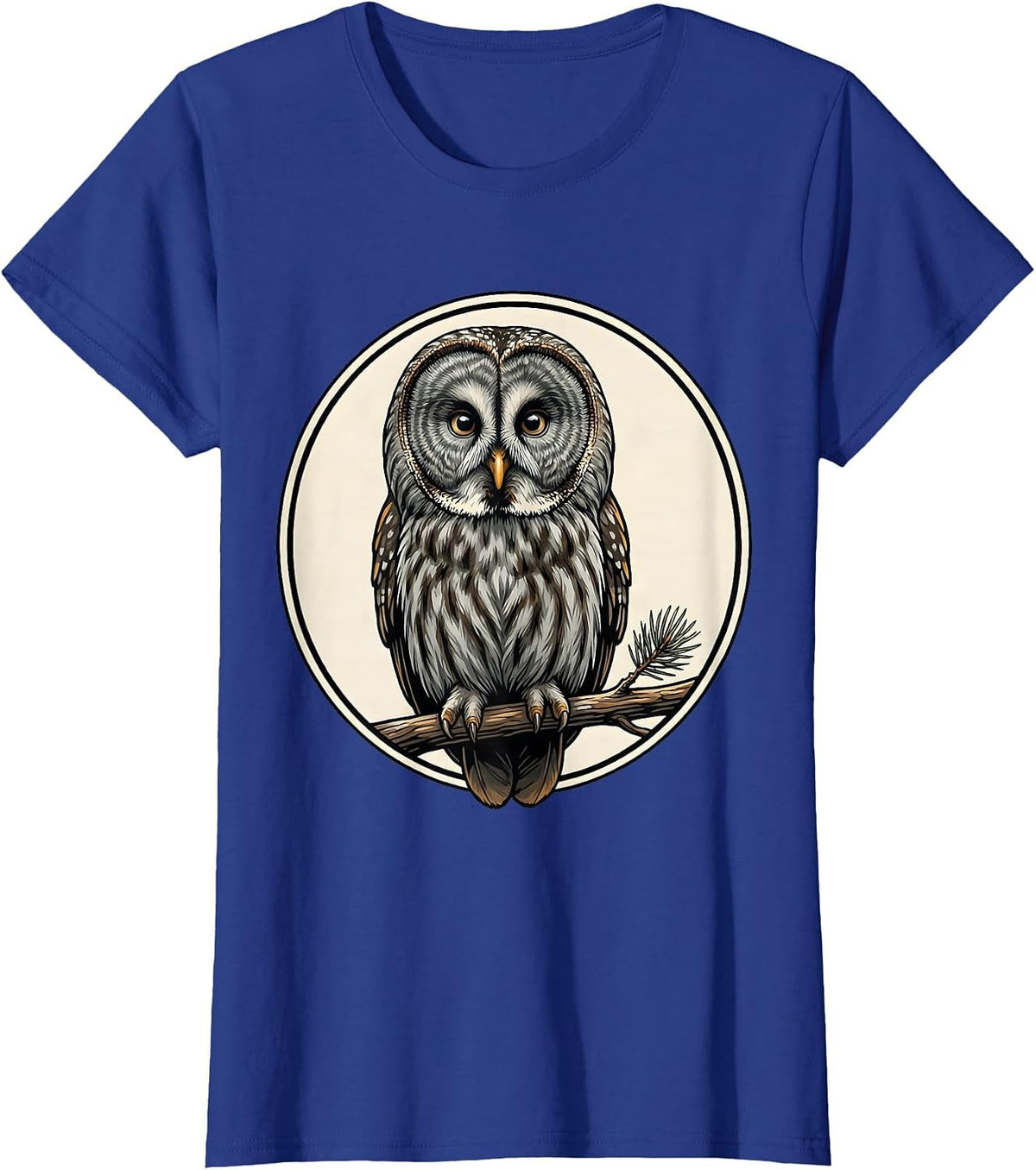 Women's Owl Portrait Bird Lover Humor Casual T-Shirt - Royal Blue