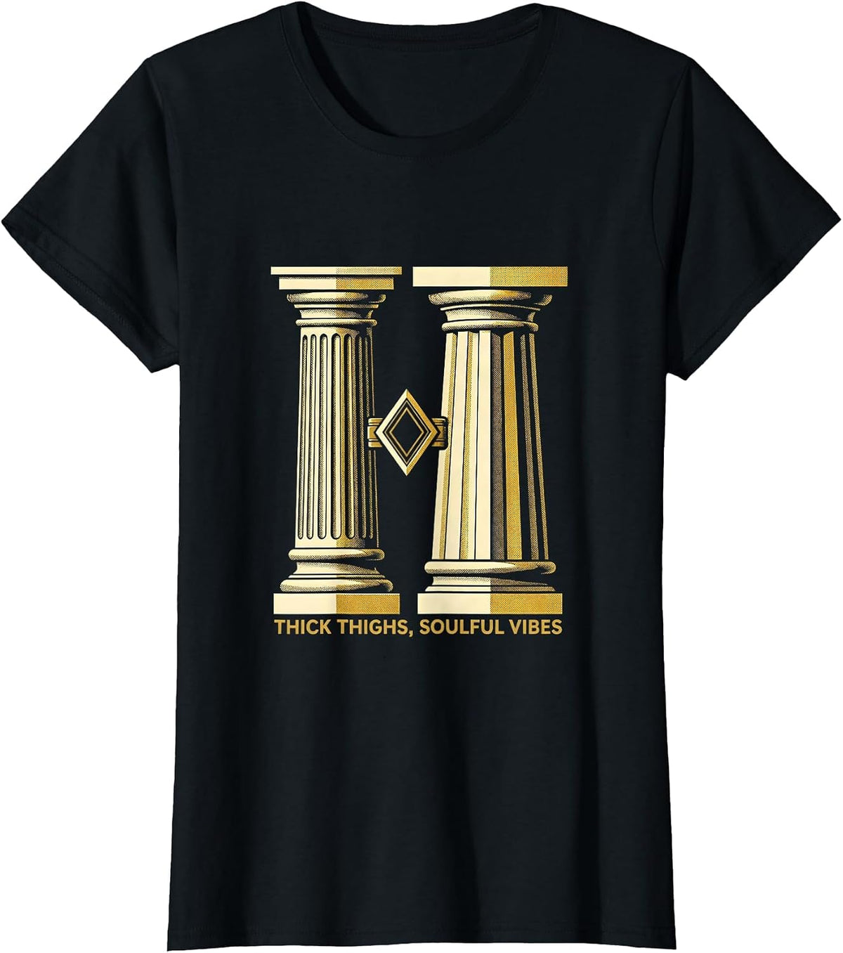 Women's Thick Thighs Soulful Vibes Art Deco Body Positive Humor T-Shirt - Black