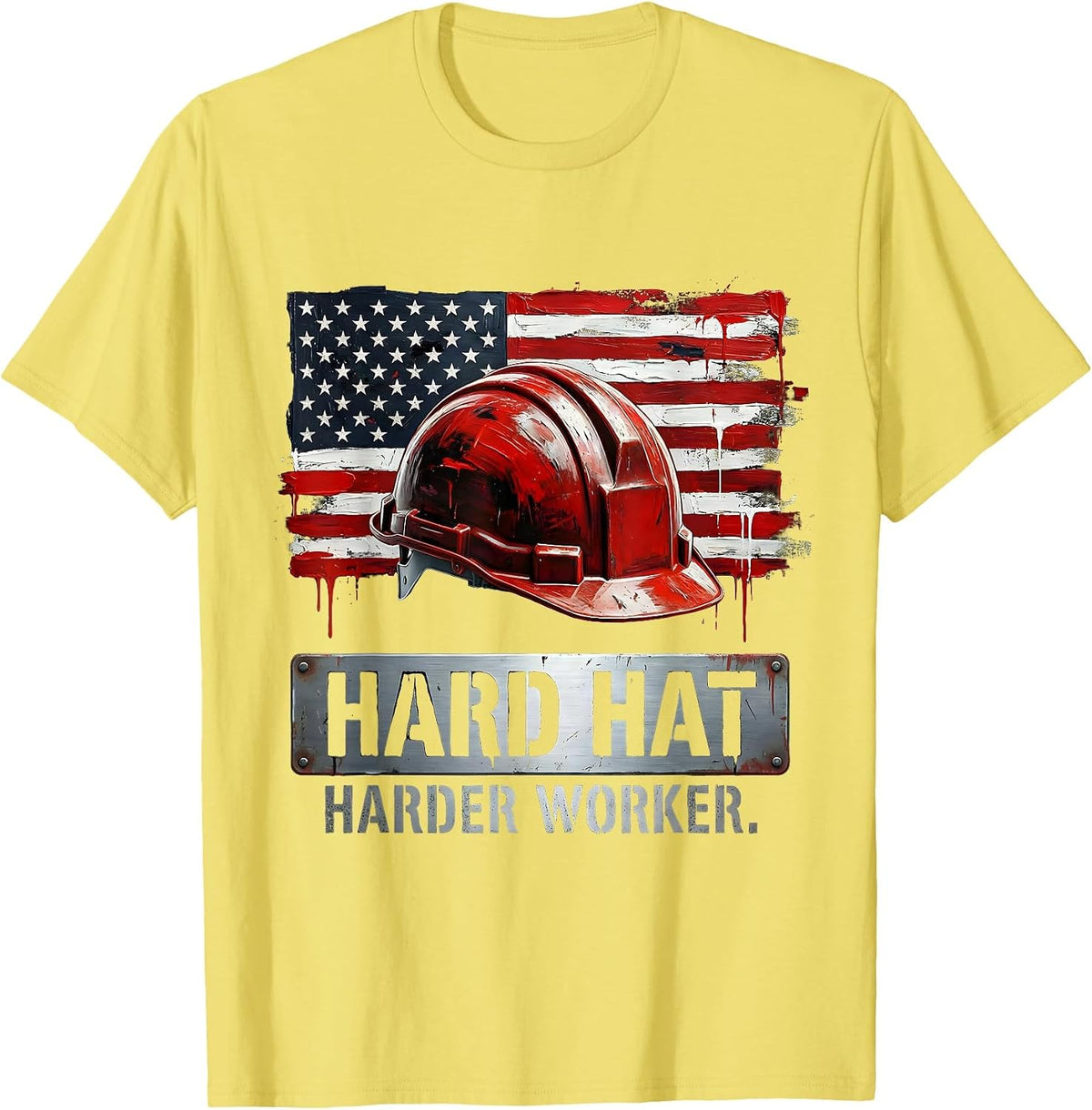 Men's Hard Hat Harder Worker Blue Collar Pride Design T-Shirt - Lemon Yellow