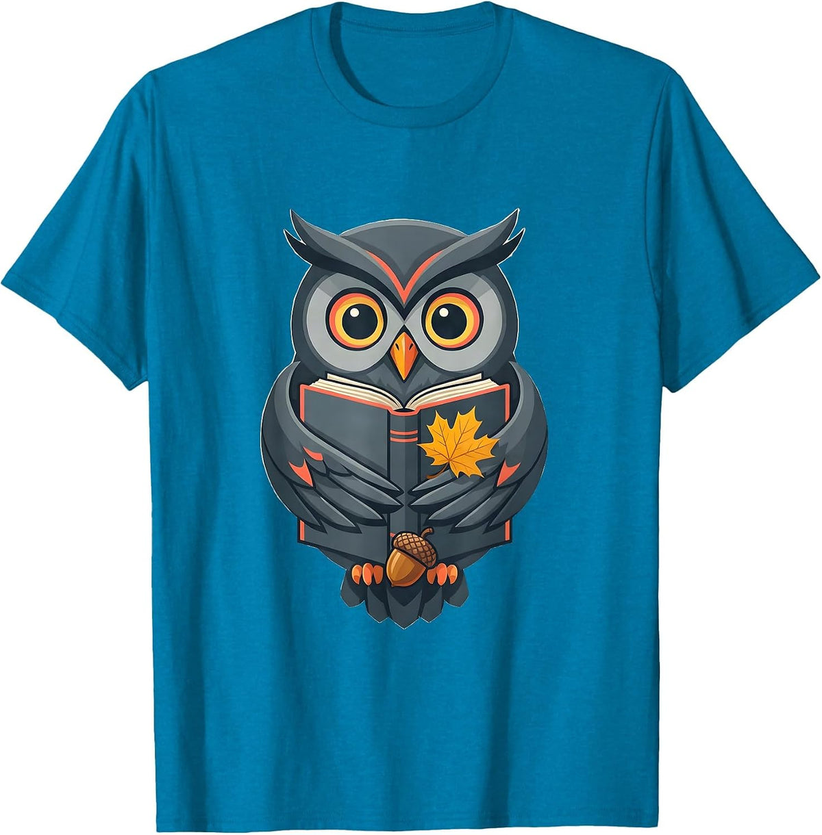 Round-Eyed Owl Book Lover Flat Vector Fall Gift T-Shirt - Sapphire Blue