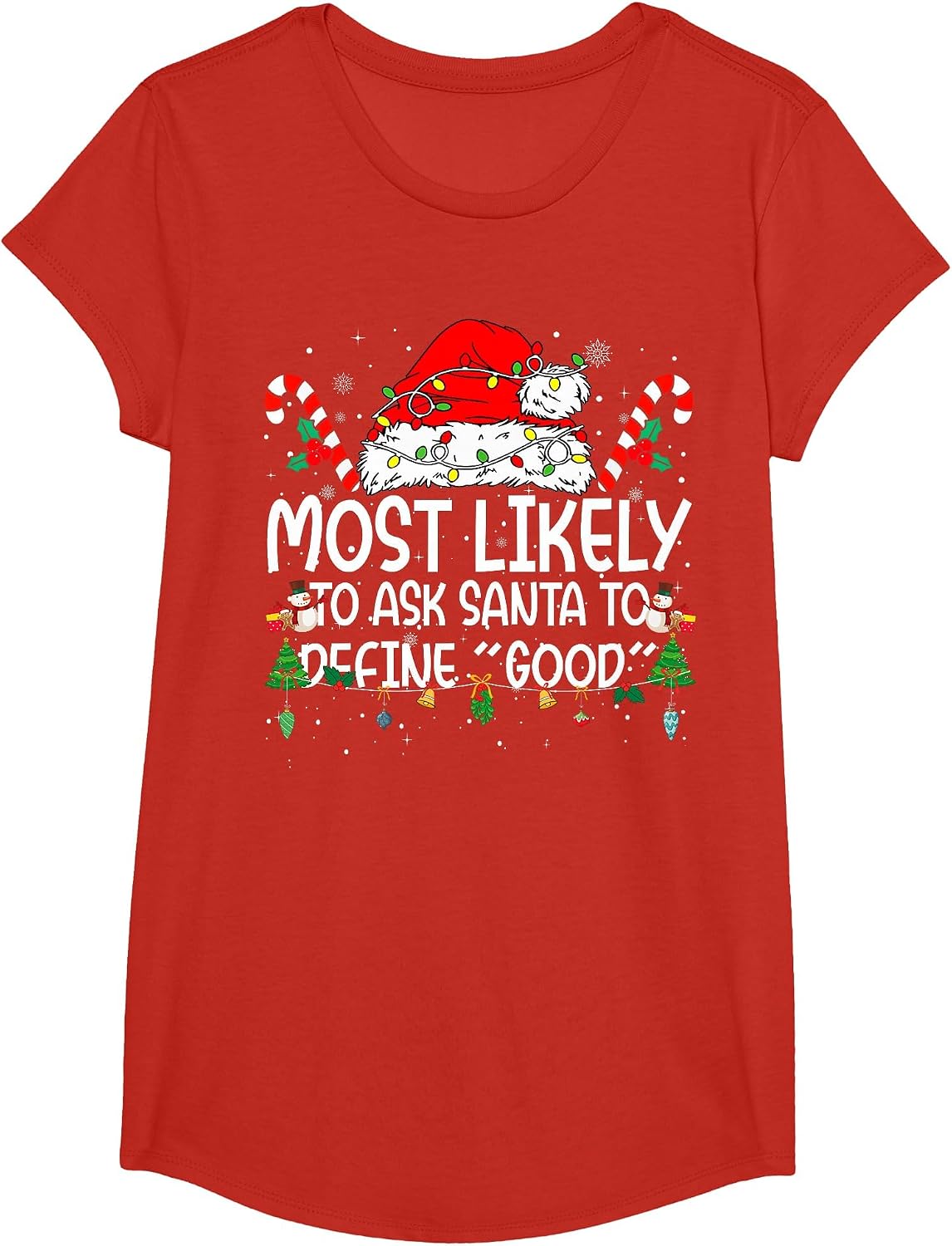 Family Matching Xmas Most Likely to Ask Santa to Define Good T-Shirt - Girls Red