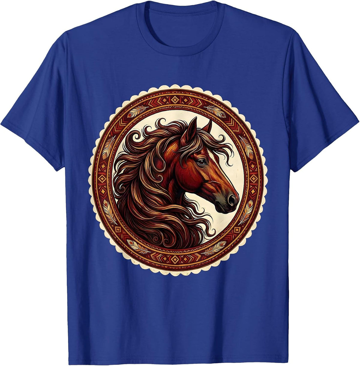 Wild Horse Mane Blowing in Wind Cowboy Art T-Shirt - Royal Blue