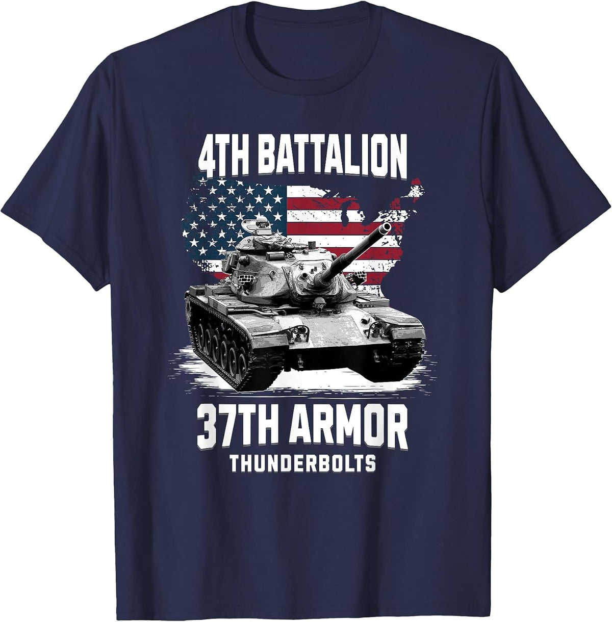 4th Battalion 37th Armor M60 Battle Tank Military Veteran T-Shirt - Navy Blue