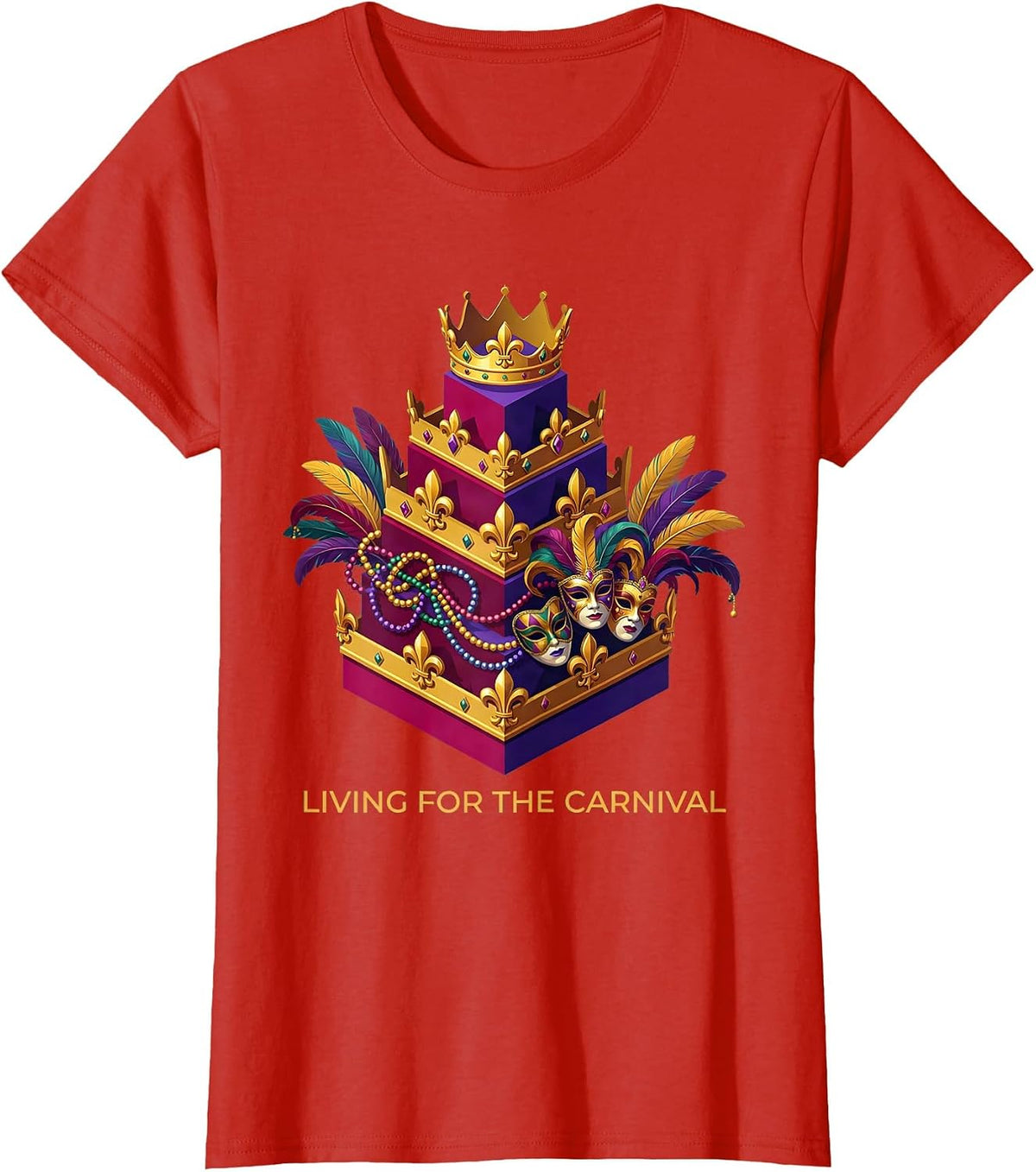 Living for the Carnival Mardi Gras Design T-Shirt - Red