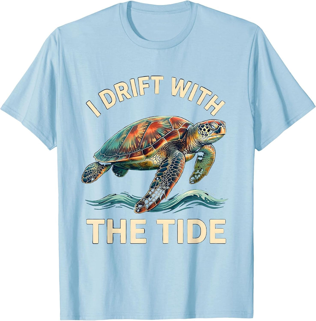 Men's I Drift With The Tide Decorative Sea Turtle Souvenir Beach T-Shirt - Baby Blue