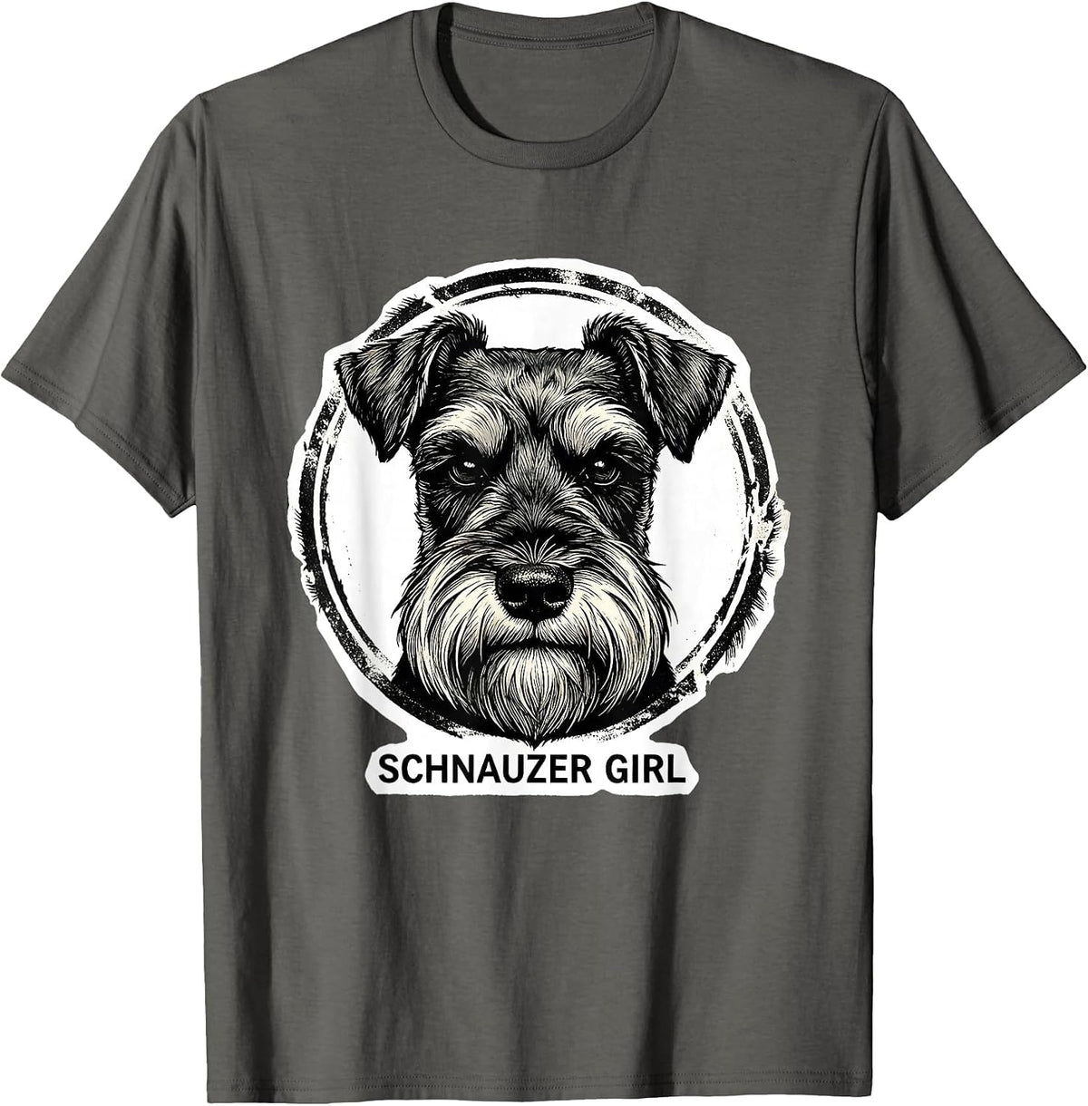 Schnauzer Girl Rubber Stamp Miniature Schnauzer Lover Dog T-Shirt - Asphalt Grey
