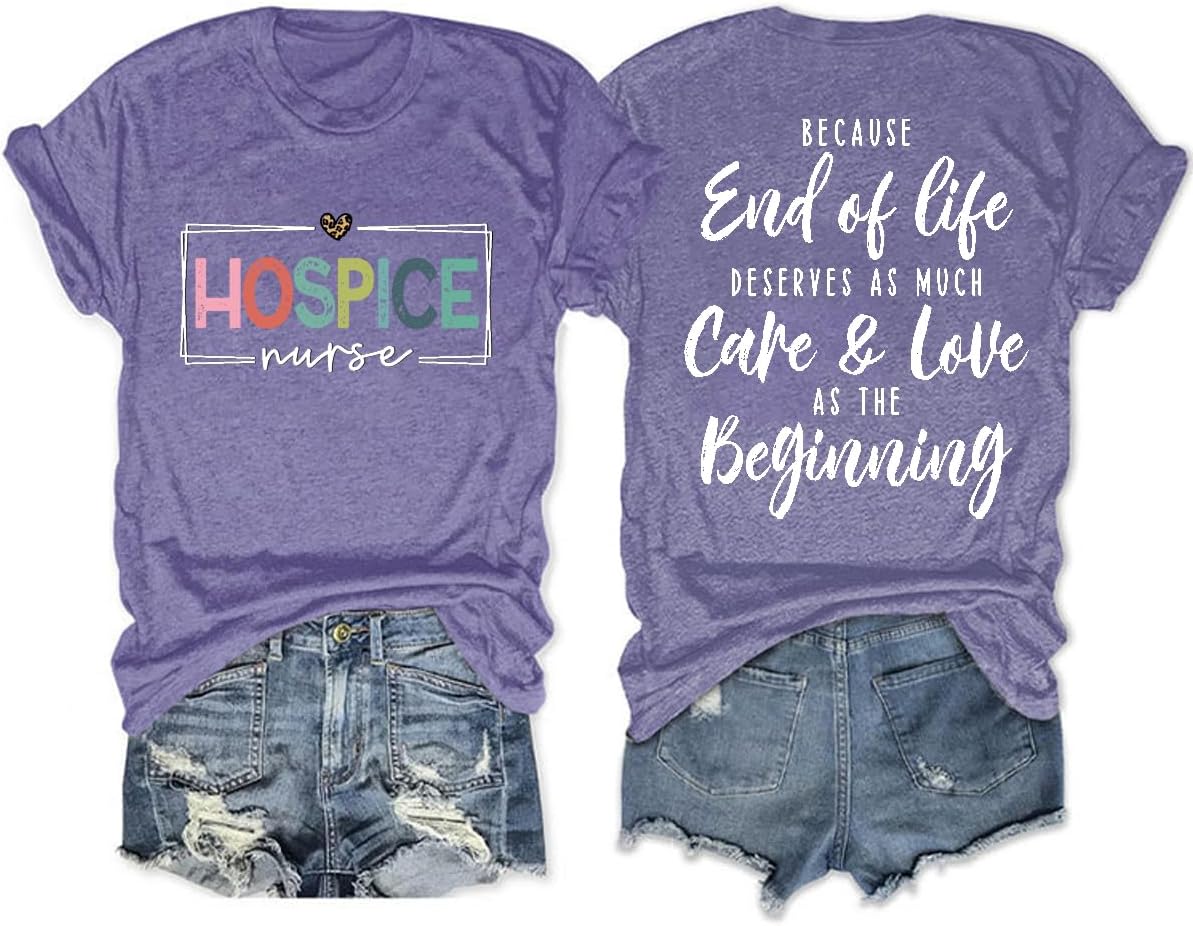 Hospice Nurse Shirt Vintage Graphic Tee for Women Hospice Nurse Gift T Shirt Short Sleeve Casual Novelty Tops - Purple