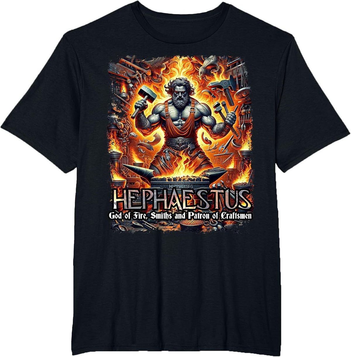 God Hephaestus Greek Mythology Style T-Shirt - Black