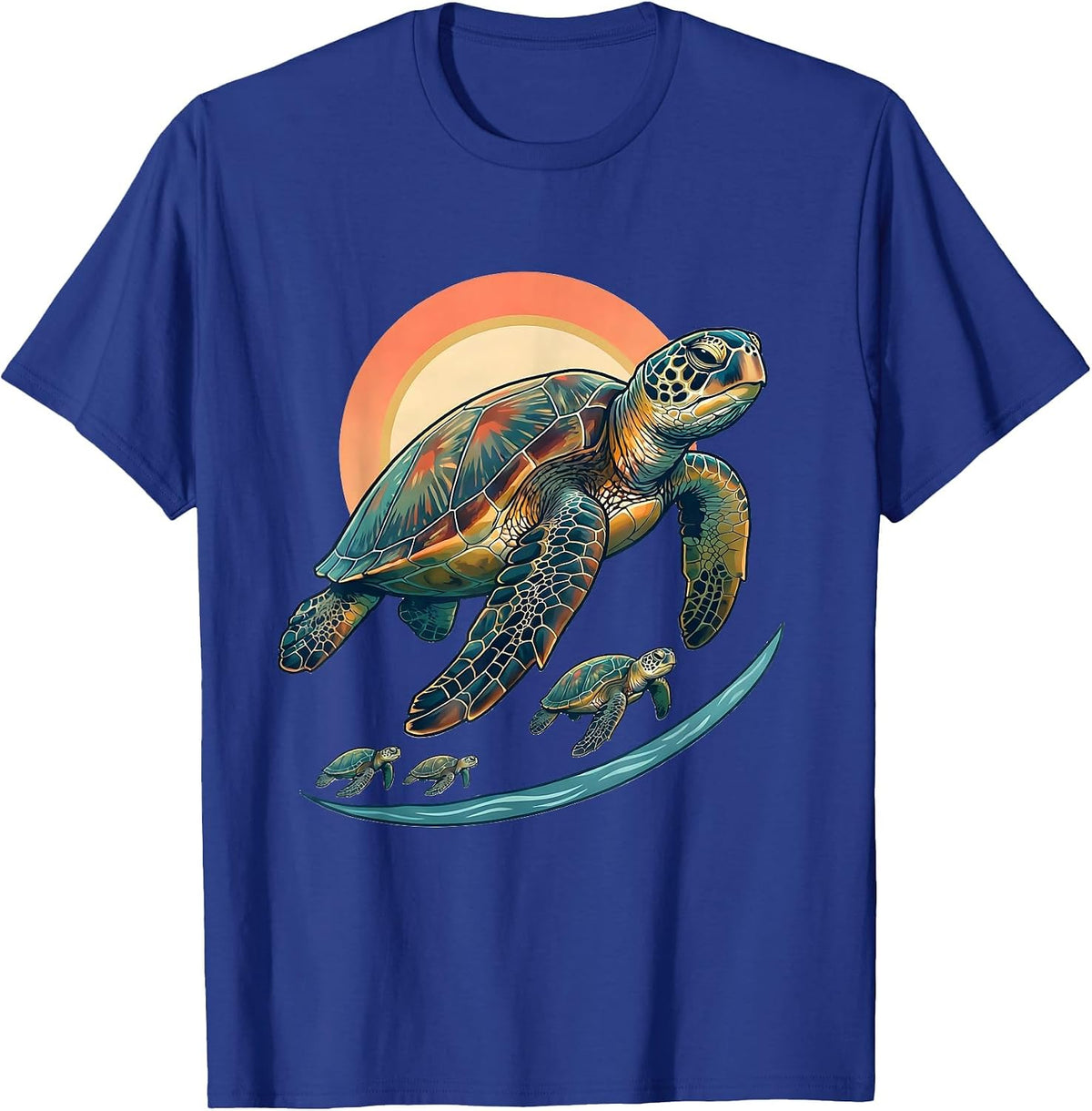 Sea Turtle Ocean Animal Vacation Souvenir Illustration T-Shirt - Royal Blue