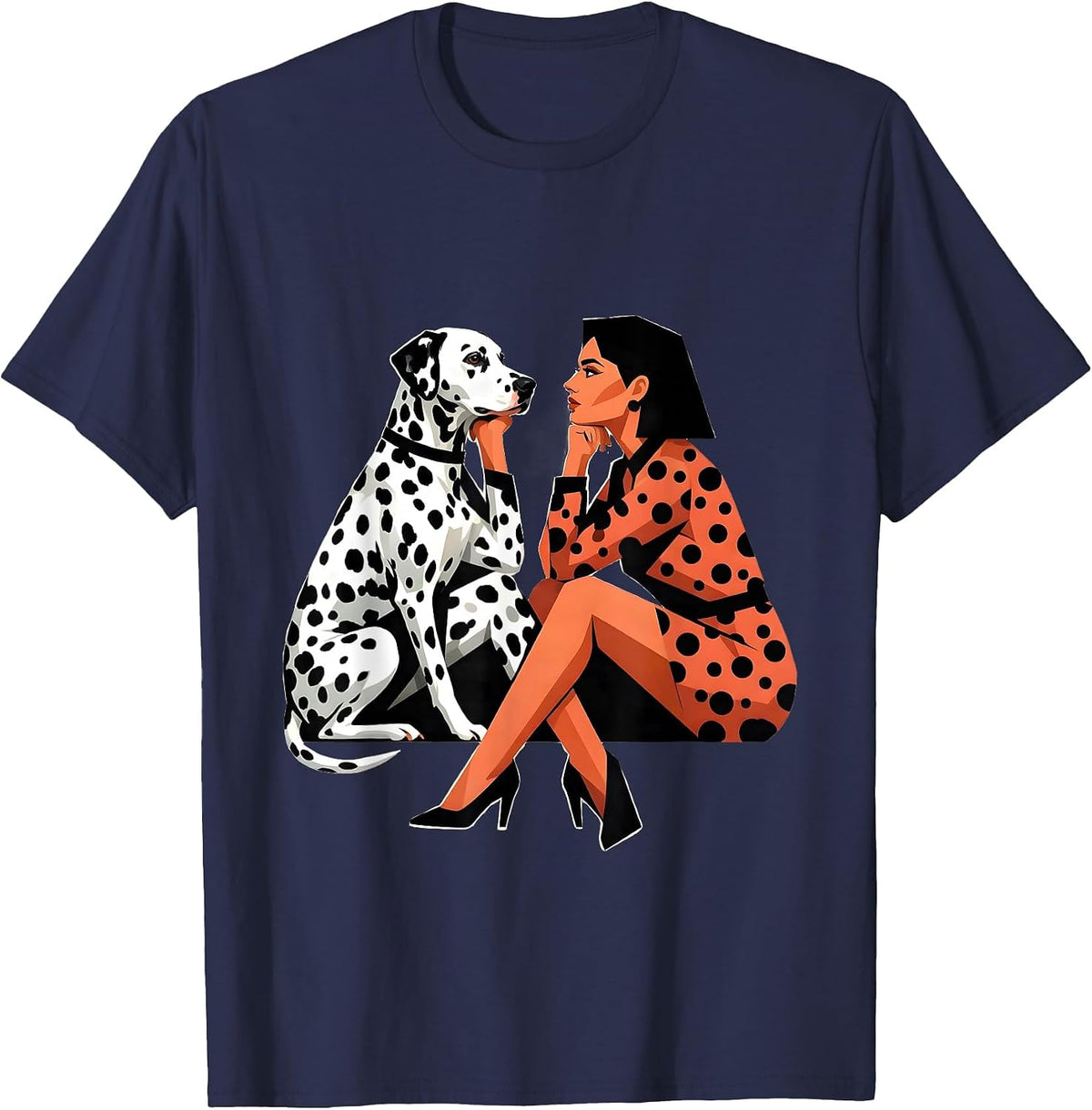 Dalmatian Mirror Pose Graphic Design T-Shirt - Navy Blue