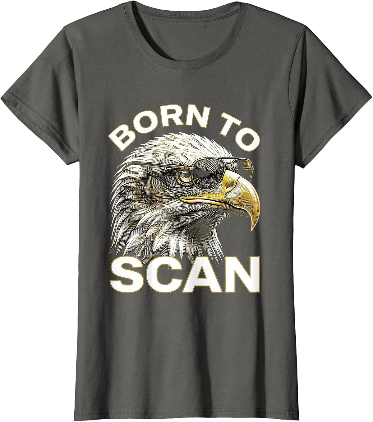Women's Born To Scan Op Art Bald Eagle Wildlife Lover Pride T-Shirt - Asphalt Grey