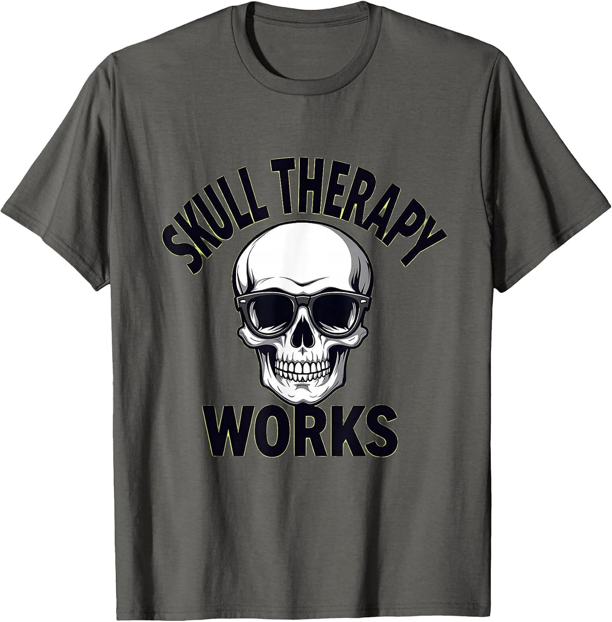 Skull Therapy Works Funny Gothic Skull Design T-Shirt - Asphalt Grey