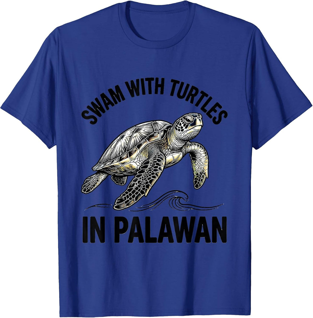 Swam With Turtles In Palawan Line Art Sea Turtle Souvenir T-Shirt - Royal Blue