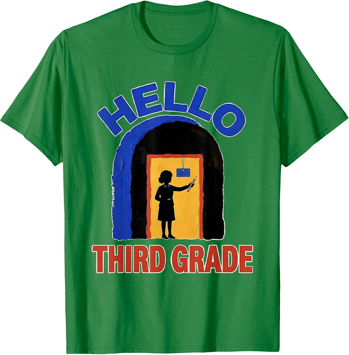 Men's Hello Third Grade Playful Back to School First Day of School T-Shirt - Kelly Green