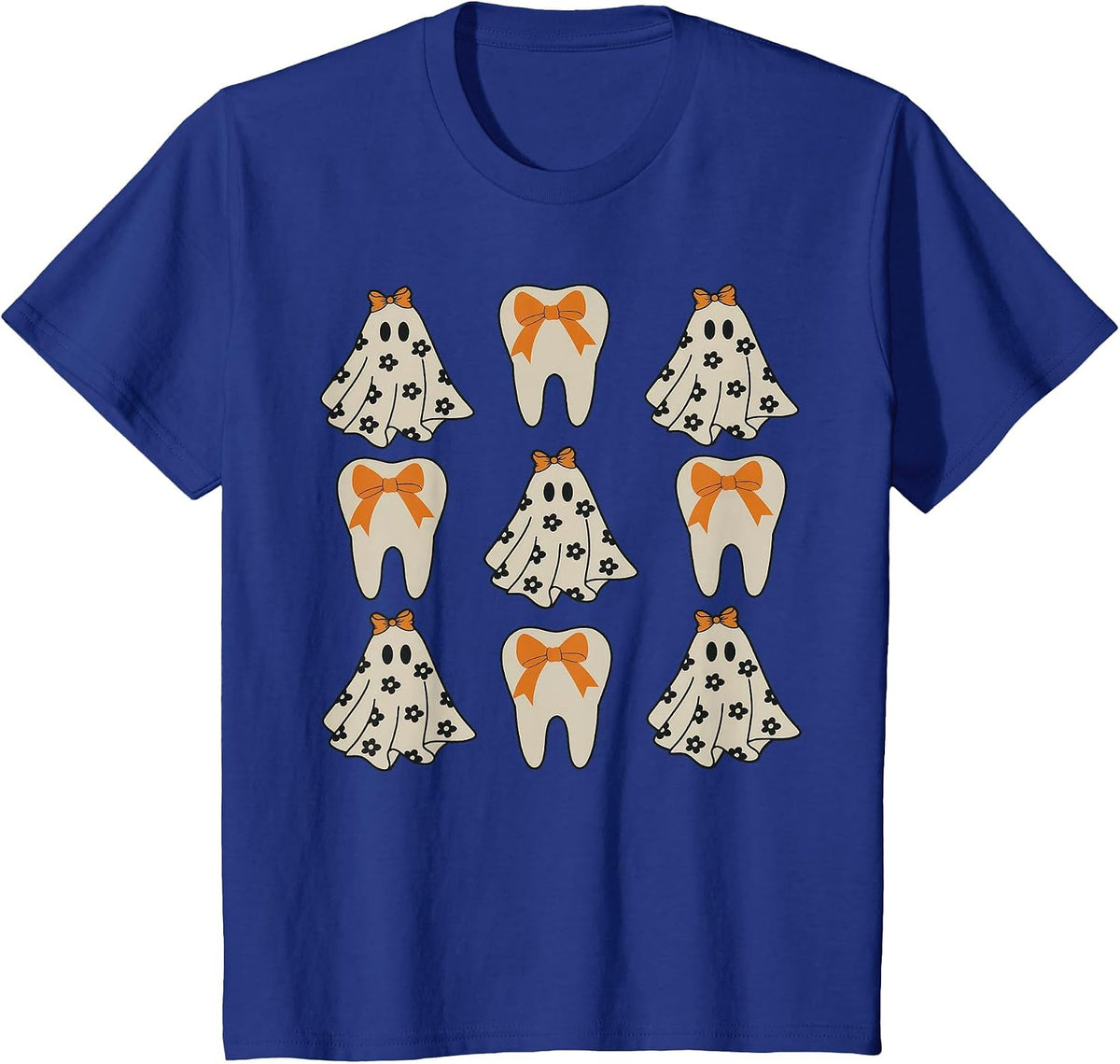 Floral Ghost Teeth Dental Dentist Halloween Costume T-Shirt - Royal Blue