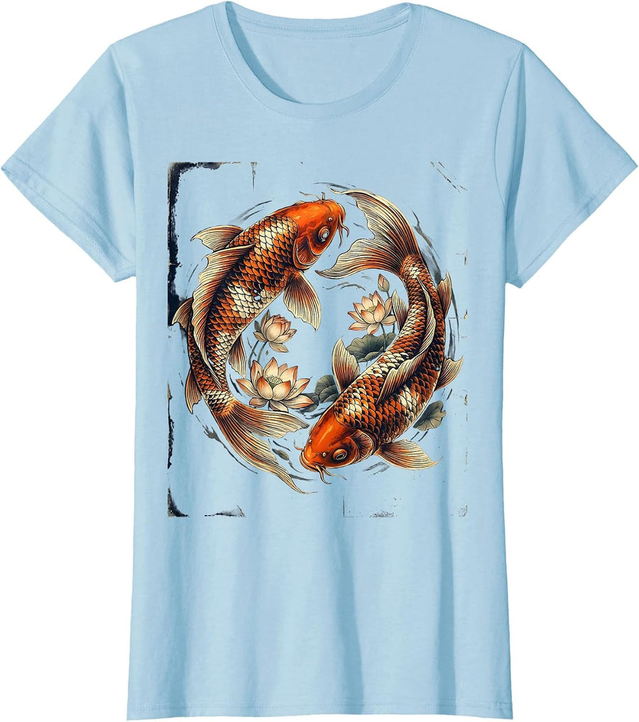 Women's Twin Koi Fish Spirit Week Twin Day T-Shirt - Baby Blue