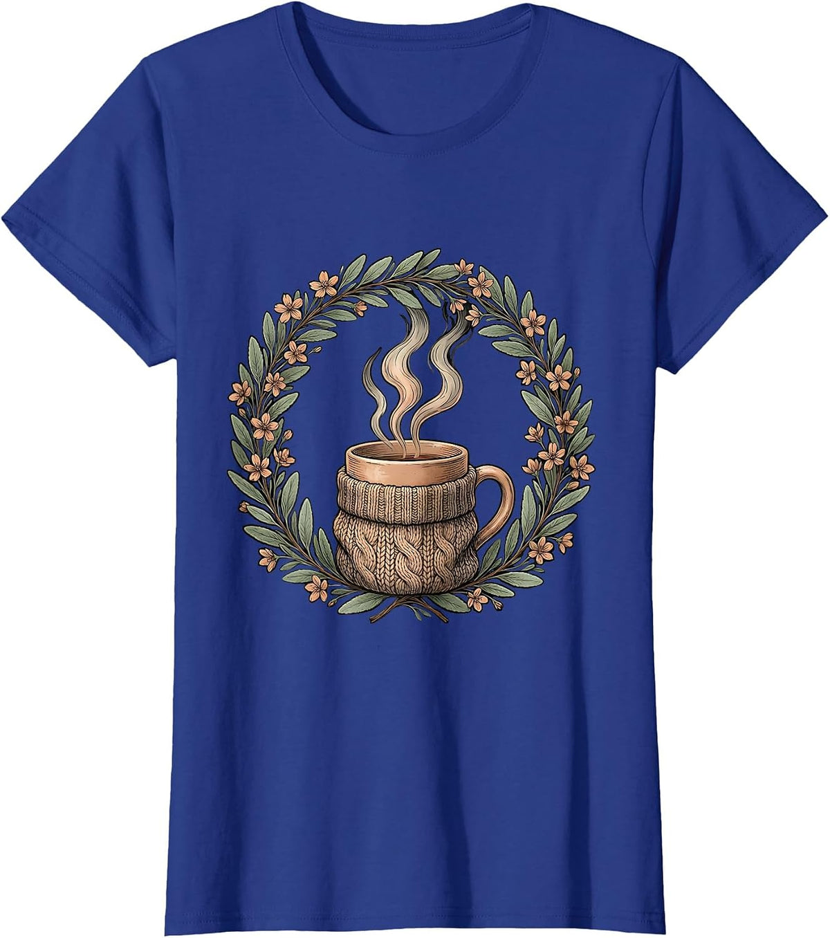 Women's Cozy Season Knit Sweater Mug Illustration T-Shirt - Royal Blue
