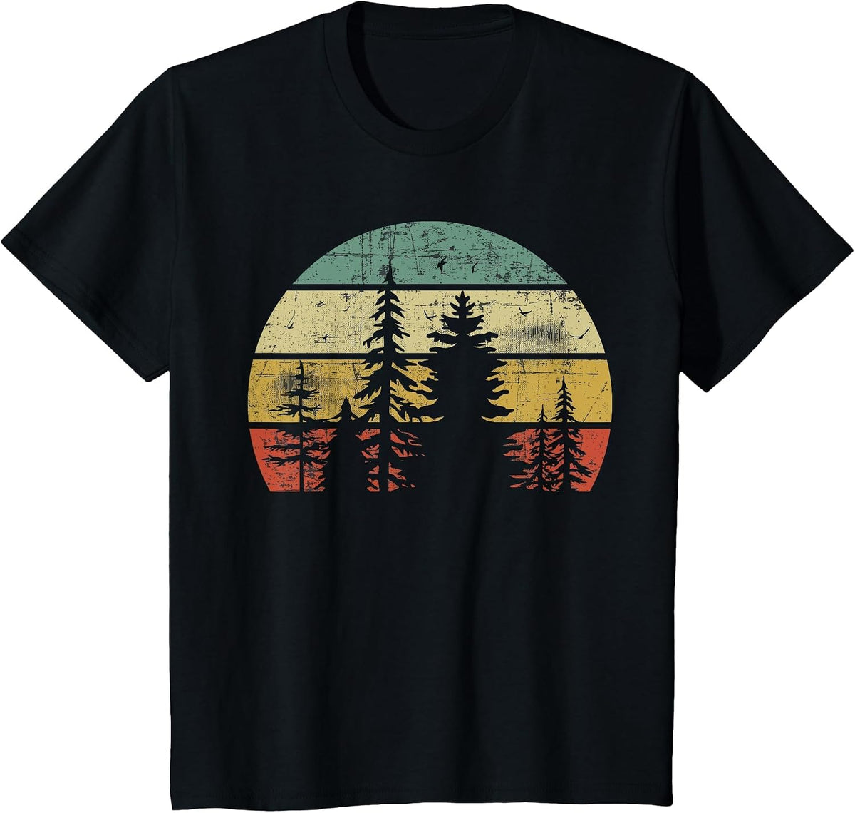 Retro Wildlife Trees Outdoors Nature Forest T-Shirt - Black