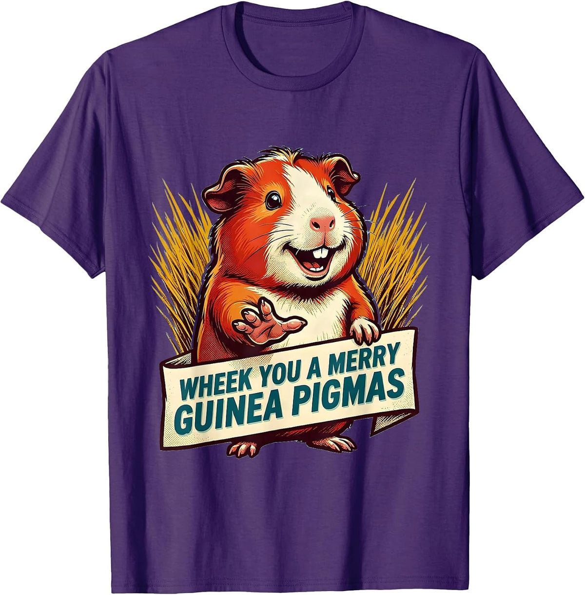 Wheek You A Merry Guinea Pigmas Retro Advertising Mascot T-Shirt - Purple